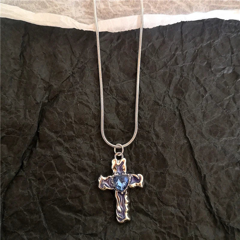 Goth Irregular Heart Cross Vortex Pendant Snake Rope Chain Necklace For Women Men Grunge Y2K 90s Punk Halloween EMO Accessories