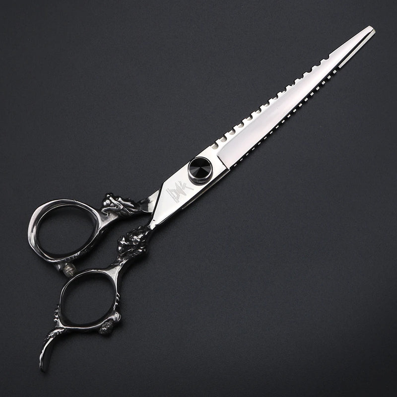 XUANFENG Silver Barber Hair Scissors 7-inch Cutting Scissors and Thinning Scissors Dragon Handle