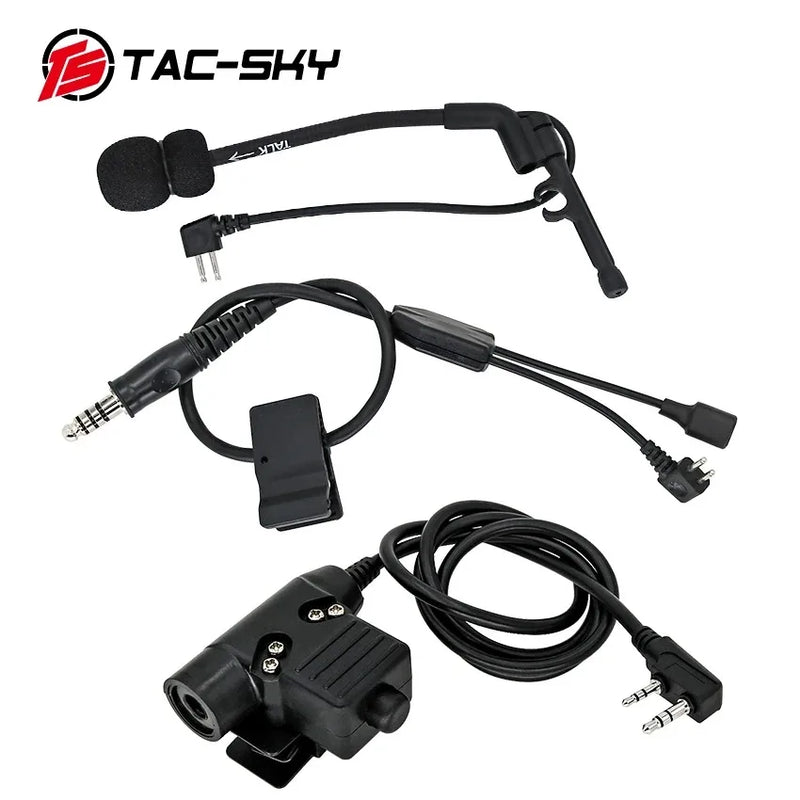 TAC-SKY outdoor hunting tactical headset Y cable set adapter Compatible with U94 PTT For Peltor PTT and COMTAC microphone