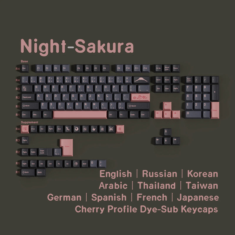 Night Sakura Pbt Keycaps Cherry Profile Japanese Korean Russian German Spanish Arabic French Big Set Key Caps For Mx Switches