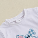 Toddler Boy Easter Outfit Adorable Bunny Print Shirt with Checkered Shorts Set for Spring Celebration