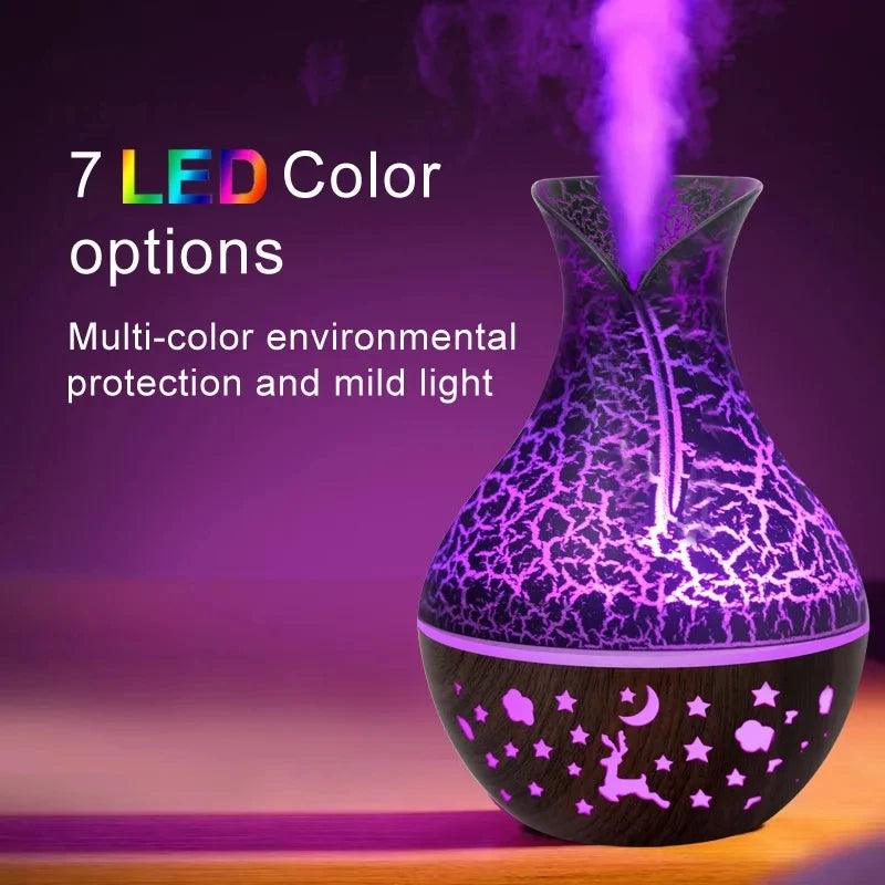 7 Colors Cracked Vase Air Humidifier Star Sky Deep Wood Grain Hollow Out Home Aromatherapy Essential Oil Aroma Diffuser 150ml