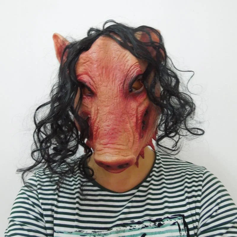 Halloween Scary Saw Pig Head Mask Cosplay Party Horrible Animal Masks Full Face Latex Mask Halloween Party Decoration Latex Prop