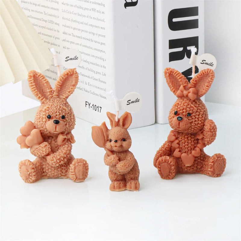 Easter Bunny Candle Mold 3D Rabbit Candle Silicone Molds Easter Bunny Resin Casting Mould for DIY Candle Making Polymer Clay