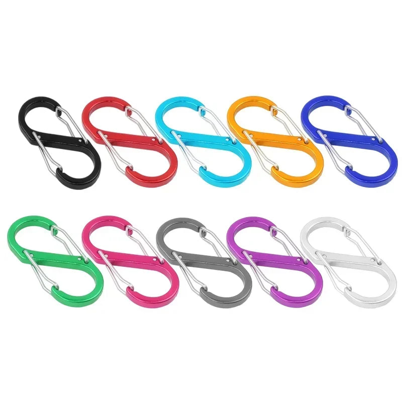 10PCS S Double Carabiner Set Camping EDC Survival Climbing Spring Backpack Clasps Keychain Tactical Gear Hooks Key Chain Clip