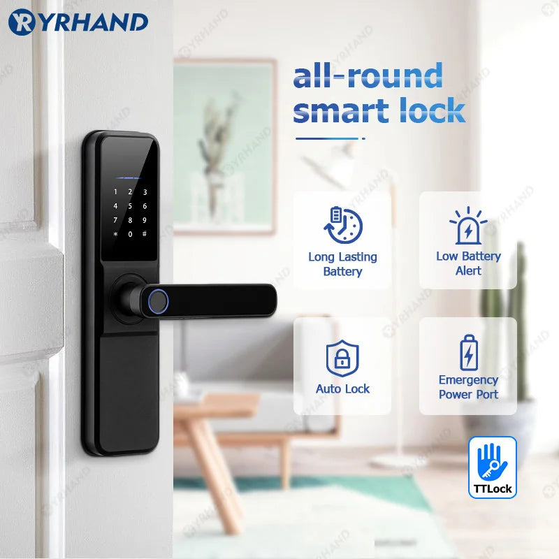YRHAND Tuya wifi App Unlock fechadura Biometric eletronica digital Waterpoof Fingerprint IC card Smart Door Lock for Home