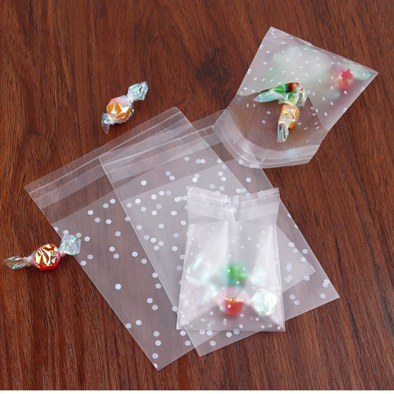 100pcs Transparent DIY Cellophane Polka Dot Candy Cookie Gift Bag with Self Adhesive For Wedding Birthday Party Christmas Decor