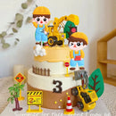 Excavator Crane Tractor Birthday Cake Topper Construction Party Cake Decor Kids Boy 1st Baby Shower One Year Happy Birthday Cake