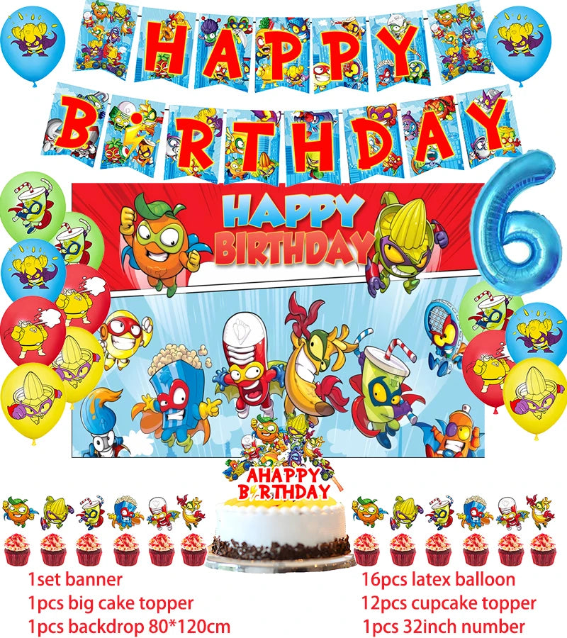 Superzings Birthday Party Supplies Balloon Banner Backdrop Tableware Cake Topper Party Decoration Baby Shower