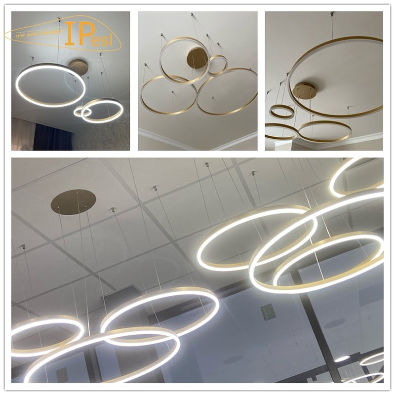 Postmodern LED Circle DIY Chandelier Light Fixtures Gold White Black Pendant Lights Home Living Room Shop Restaurant  Decoration