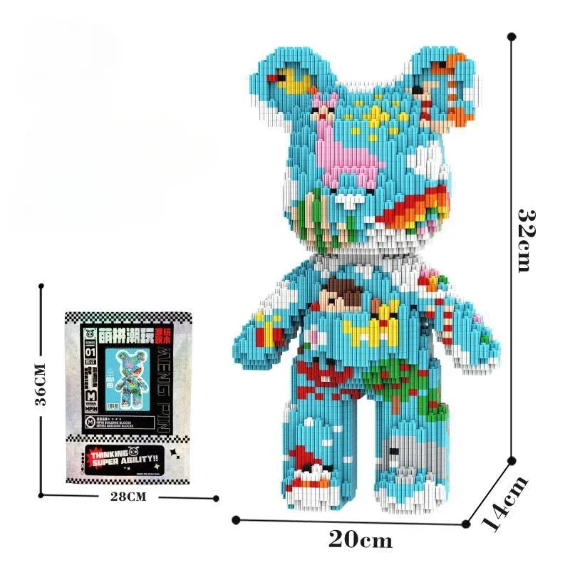 Hot 3D Kawaii Bear Model Micro Diamond Building Block With Light Developmental Brick Toys For Boys Kids Children Birthday Gifts
