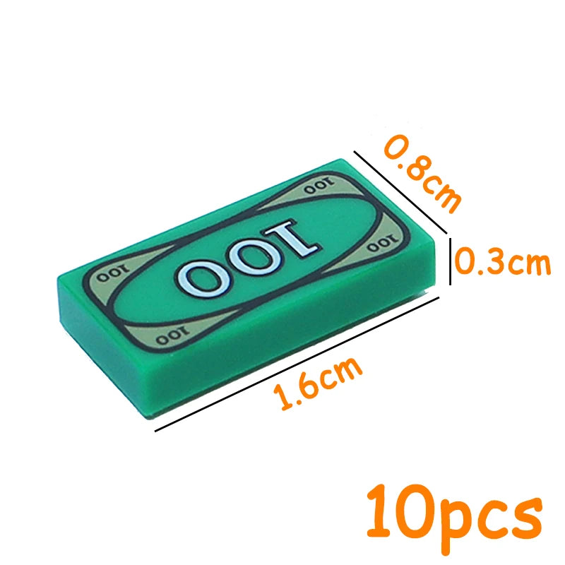 City Treasure Chest Gem Box Gold Silver Diamond Dollar Cents Money Coins Cash Bricks Accessory Printed MOC Toy Building Block