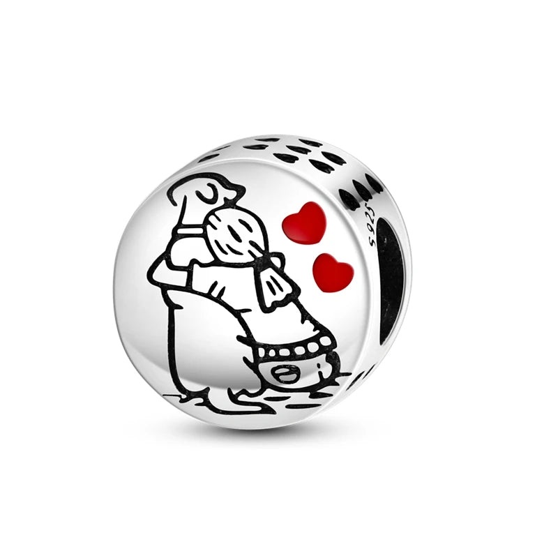 Silver Plated Boy Girl Couple Lovers Beads Charms Zirconium Dangle Fit Original Pandora Bracelet Necklace Jewelry Women