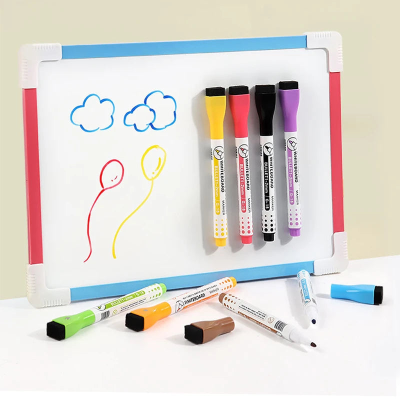 8pcs Magnetic Dry Erase Marker Children's Painting Whiteboard Pen Fine Tip Magnetic Water-Based Pen with Erasable Cap Magnet