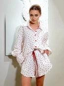 Marthaqiqi Casual Female Sleepwear Suit Long Sleeve Nightgowns Turn-Down Collar Nightwear Pants Shorts Women Nightie 3 Piece Set