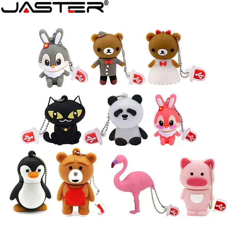 JASTER Cartoon Animal USB Flash Drive 4GB 16GB 32GB 64GB  High speed U Stick 2.0 Wedding Holiday Gift Pendrive With Key Chain