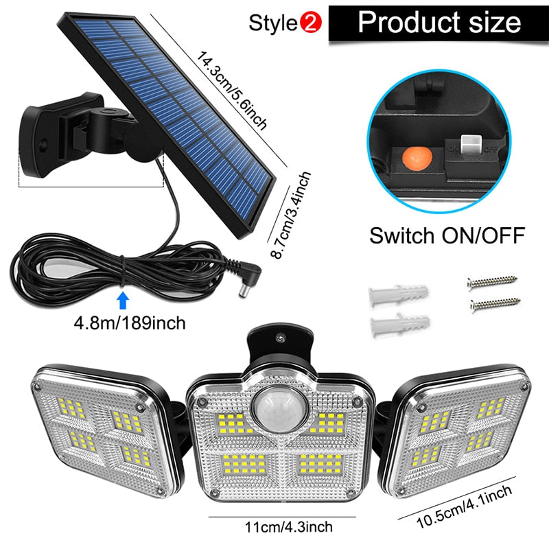 20w Super Bright Solar Lights 122/333led IP65 Waterproof Outdoor Indoor Solar Lamp With Adjustable Head Wide Lighting Angle