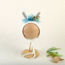 Newborn Wool Felt Fox Flower Bonnet Newborn Photography Props Baby Animal Floral Garden Hat Photo Shoot