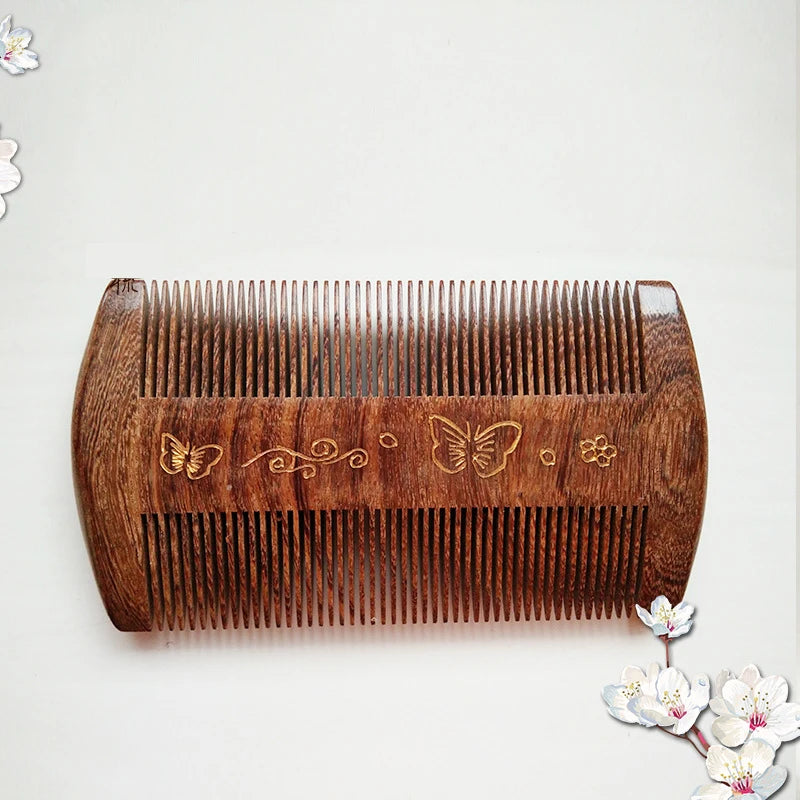 Black Gold Sandalwood Beard Comb Green Sandalwood Comb Grate Double-sided Engraving & Carving Craft Natural Portable Small Comb