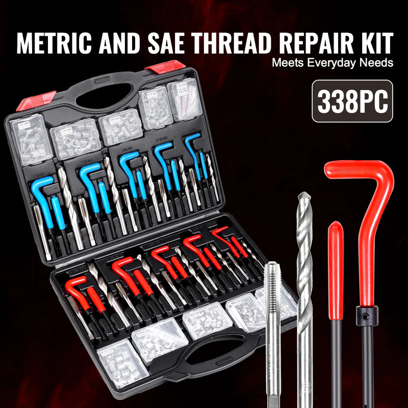 VEVOR Helicoil Thread Repair Kit SAE and Metric Rethreading Tool Kit HSS Drill Bits Thread Inserts Breakoff Installation Tools