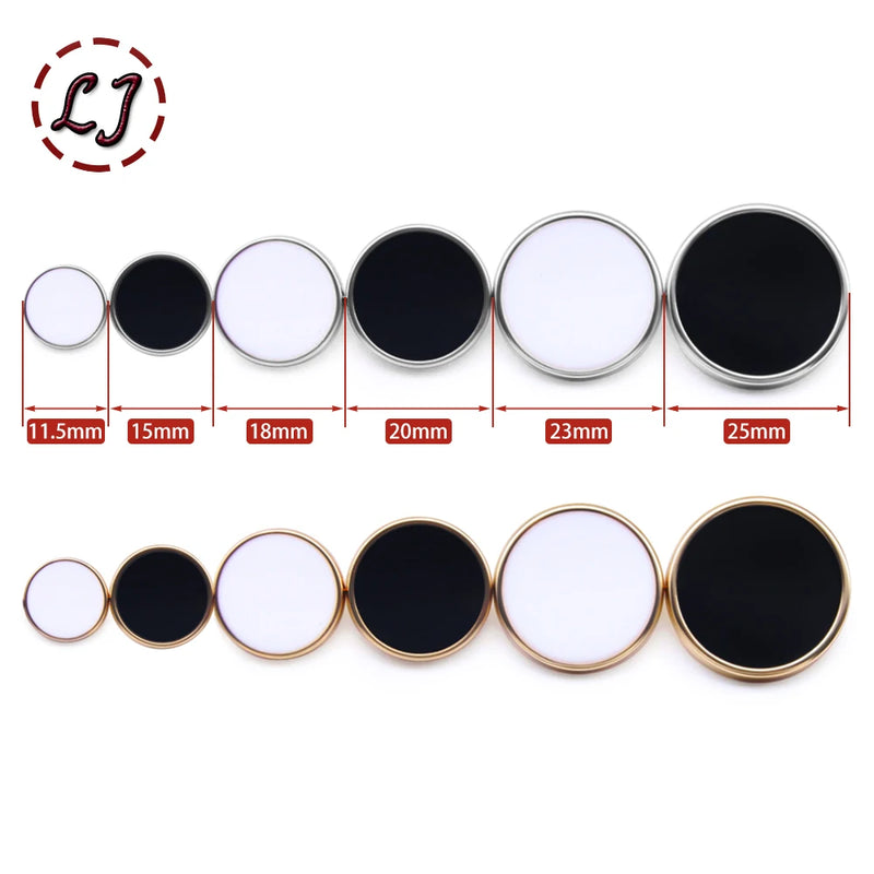 New 10pcs Golden Silver Metal Black White Sewing Buttons For Women Men Clothing Decor Shirt Sweater Overcoat Suit Accessory DIY