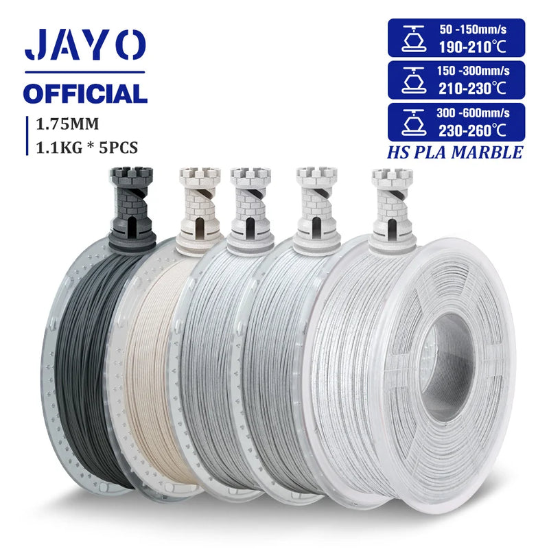 JAYO High Speed Marble PLA Filament 5 Rolls High Speed PLA 3D Printer Filament For FDM Marble-Like Texture 3D Printing Materials