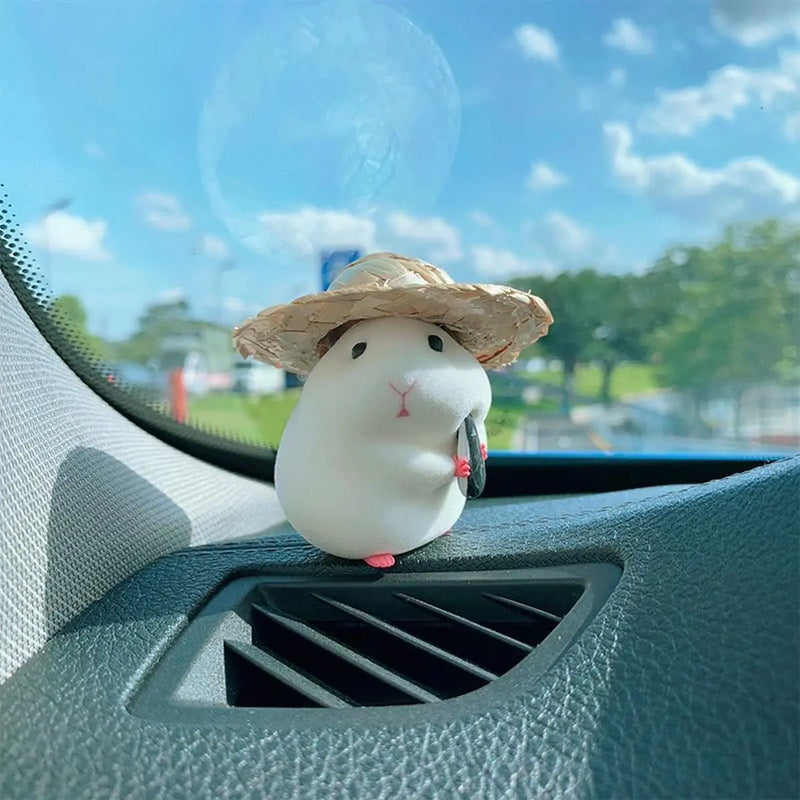 Cute Hamster with Straw Hat Car Ornament,Car Decoration Auto Interior Dashboard Accessories