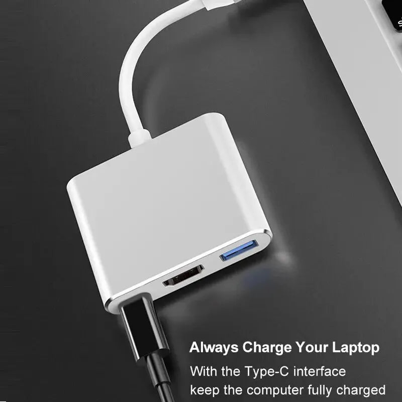 New 3-in-1 USB C Hub with 100W Power Delivery,USB 3.0/4K HDMI for MacBook,Surface/Chrome/Steam Deck,Stable Driver Smart Adapter