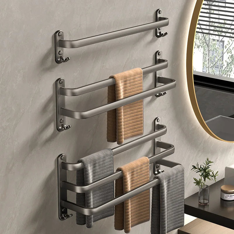 Bathroom Towel Holder Without Drilling Space Aluminum Shower Room Towel Hanger With Hook Kitchen Storage Shelf Organizer