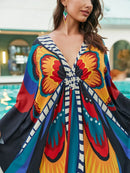 Women Ethnic Print Kaftan Beach Dress Bathing Suit Plus Size Swimsuit Cover Up Beachwear