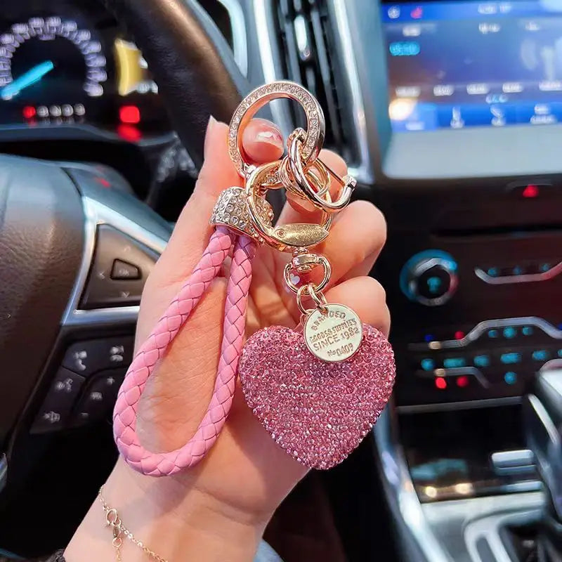 Crystal Car Keychain for Women with Sparkly Rhinestone,Heart Shape Keychains for Girls, Birthday Easter Valentines Day Gifts