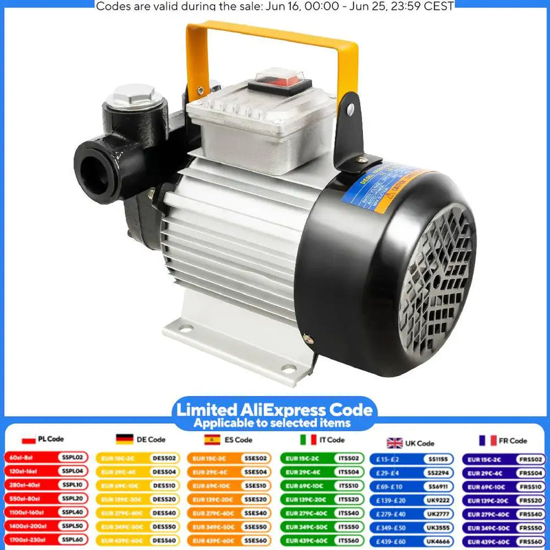 Electric diesel pump，550W 220V Oil Pump，YB60 High Speed Fuel Pump,Safety Transfer Fuel Oil Diesel 20-60 L/min