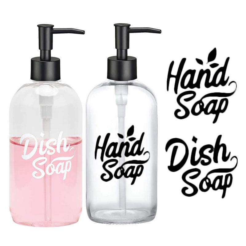 2PCS DISH SOAP HAND SOAP Labels Kitchen Bathroom Dispenser Bottle Stickers White/Black Waterproof Labels for Dish and Hand Soap