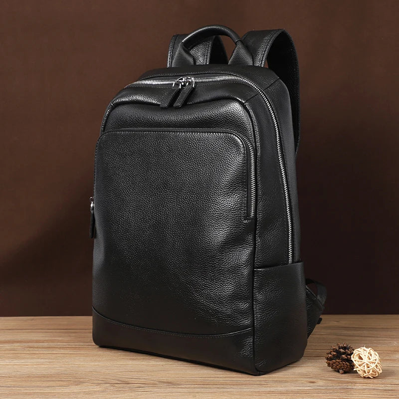 New Natural Cowskin 100% Genuine Leather Men's Backpack Fashion Large Capacity Shoolbag For Boy Leather Laptop Backpack Bag