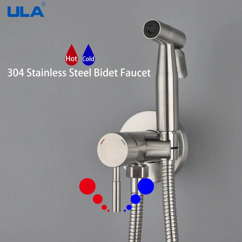 ULA Bidet Faucet Stainless Steel Portable Toilet Bidet Sprayer Set Toilet Faucet Hygienic Shower Hot Cold Water Shoer Head