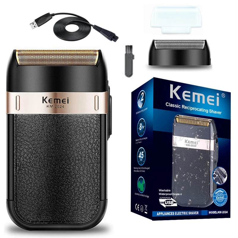 Original Kemei Powerful Rechargeable Beard Electric Shaver For Men Bald Head Shaving Machine Washable Electric Razor Wet Dry