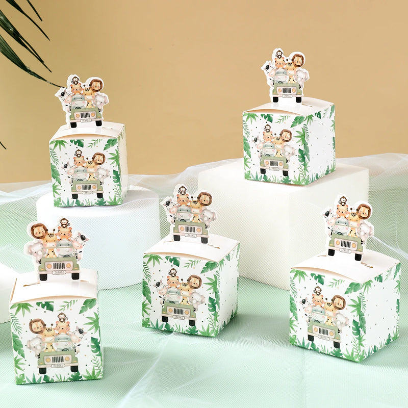 Jungle Animal Candy Boxes Safari Birthday Party Decoration Kids Gift Packaging Box Wild One Baby Shower Decor Supplies Box Bag