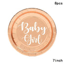 8pc Baby Girls  Disposable Tableware Baby Girl Paper Napkin Plate Cup Baby Girl Happy Birthday Party Decor Kids Baptism Supli