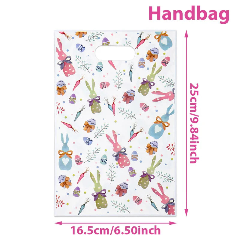 10/25/50pcs Easter Tote Bags with Handles Cartoon Bunny Carrot Design Plastic Gift Bags for Easter Egg Hunt Party Favors Gifts