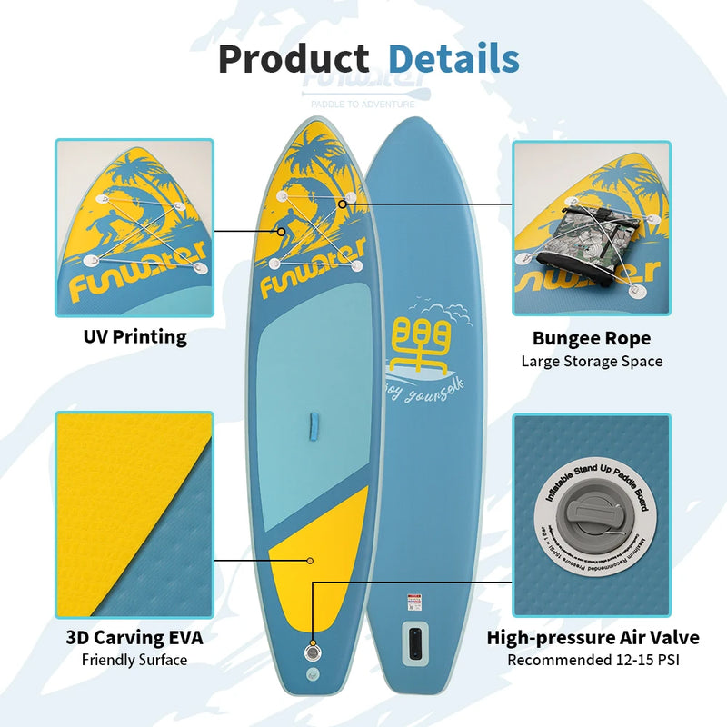 FunWater 350✖87✖15cm Sup Board Inflatable Surfboard Stand Up Paddle Board Inflatable Sup PaddleBoard with Accessories EU Stock