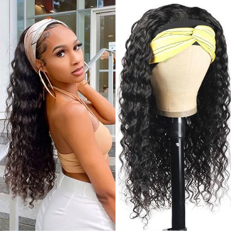 180% Brazilian Kinky Curly Headband Wig Human Hair 10-30 Inch Afro Kinky Curly Human Hair Wigs For Women Easy to Go