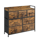 SONGMICS Chest of Drawers, Bedroom Cabinet, 7 Fabric Drawers with Handles, Metal Frame, Rustic Brown and Ink Black