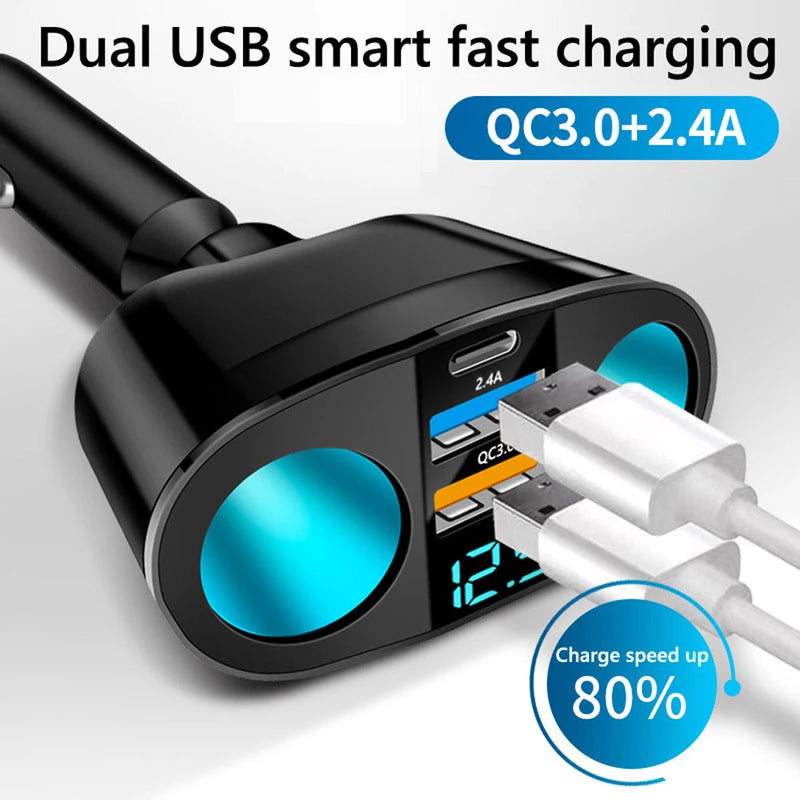 1pcs 120W QC3.0 Car Charger 12V/24V Dual USB Power Adapter Fast Charging Car Lighter Socket For Most Auto Car Accessory