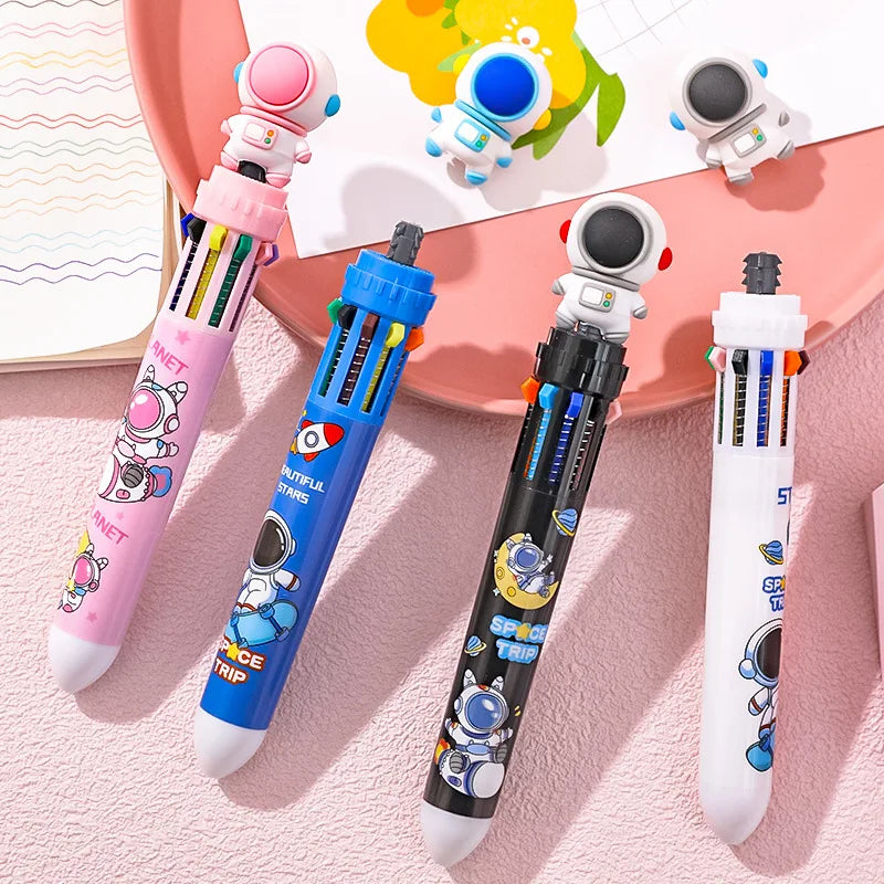 10Pcs/Lot Cartoon Astronaut 10-color Ballpoint Pen Kawaii Student 10 Colors Ball Point Pen for Writing Office School Supplies