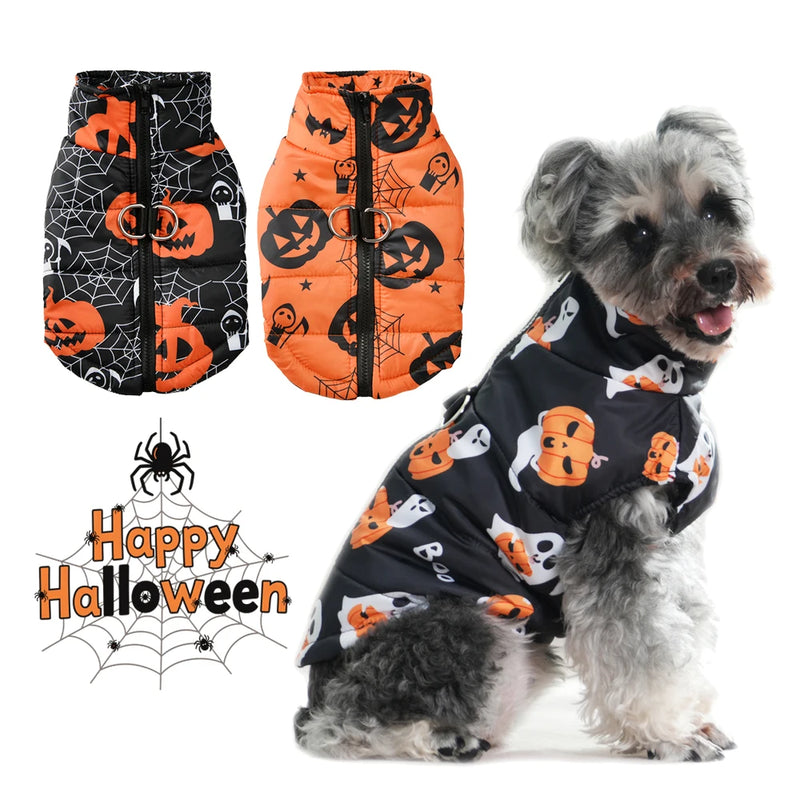 Halloween Pet Dog Costume Winter Warm Clothes For Small Medium Dogs Cat Funny Pumpkin Print Jacket Puppy Vest Coat Festival Gift