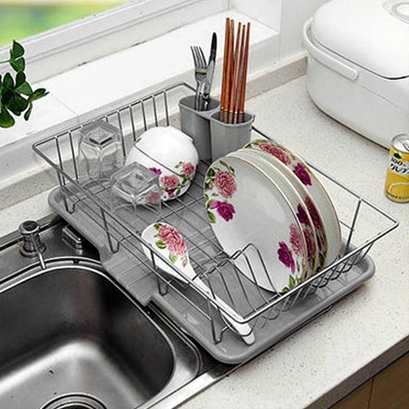 【Lifeideas】Self Draining Dish Dryer with Drainboard Counter Dish Drainer Kitchen Drying Rack for Countertop Kitchen