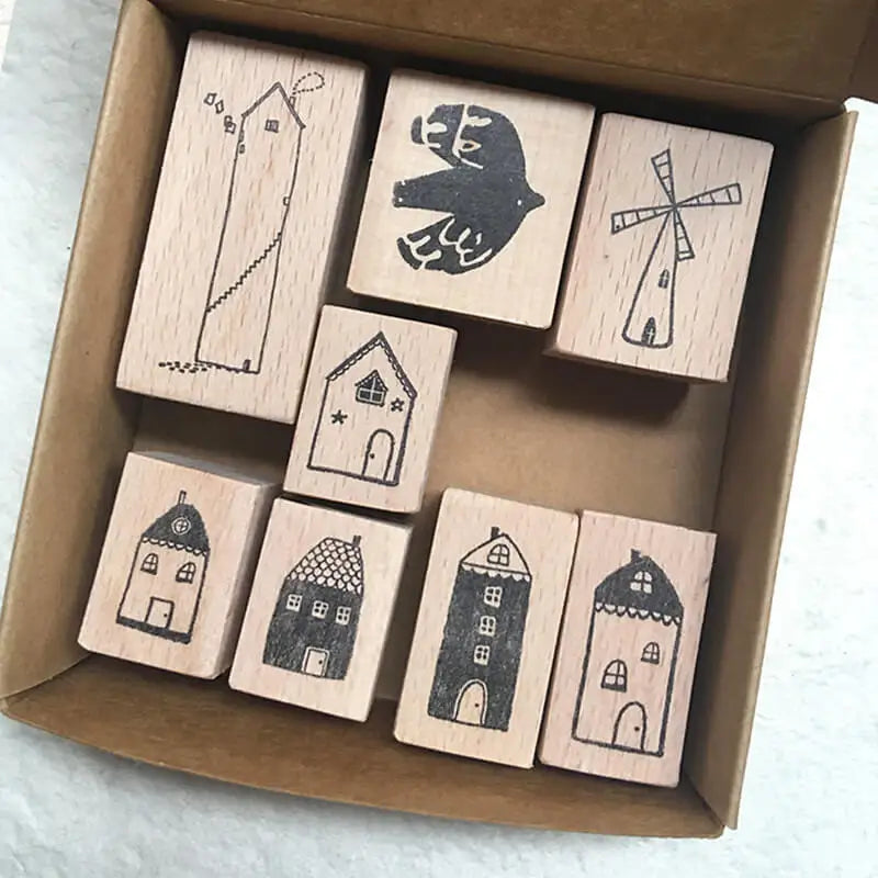 Mini Stamp Kawaii Whimsical Little House and Bird for Scrapbooking DIY Card Journaling Wooden Stamps