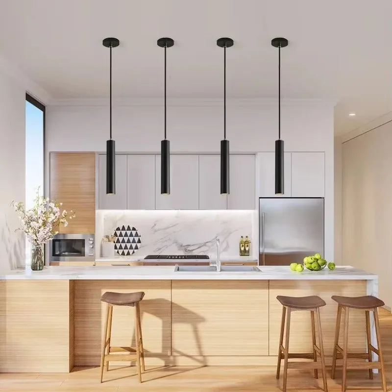 Nordic Long Tube Pendant Lights Modern Led Hanging Lamp Black White Kitchen Bedroom Background Home Decoration Chandeliers