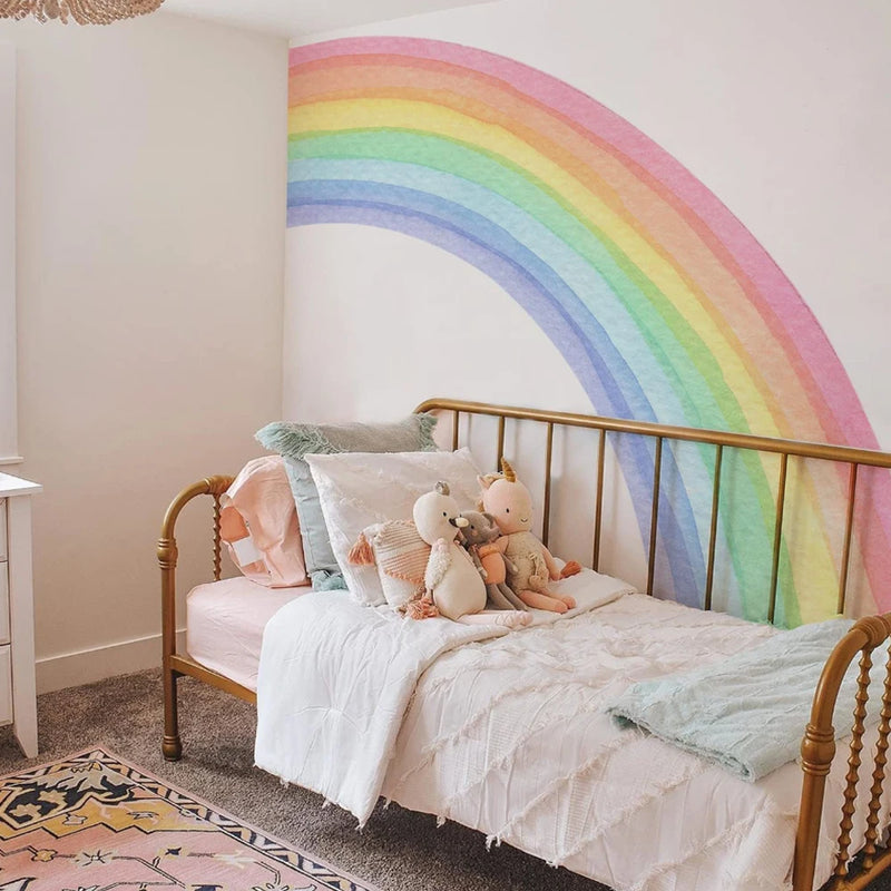 Large Watercolor Rainbow Wall Stickers For Kids Rooms Giant Child Wall Rainbow Stickers Pastel Boho Rainbow Wall Sticker