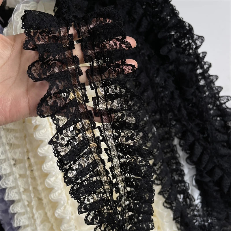 1 Yard 4CM Wide Black Non Elastic Tulle Ruffle Lace Trim for Fringe Wedding Dress Fabric Sewing Accessories Supplies Material